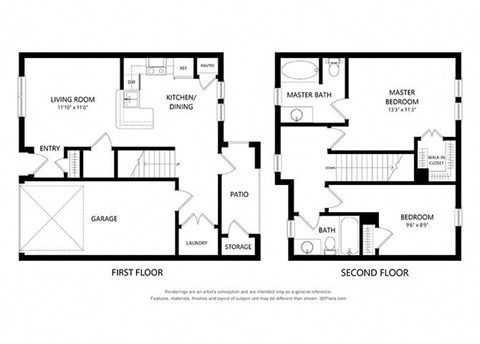 2 Bedroom Townhouse Floor Plan at Five Mile Creek, Texas